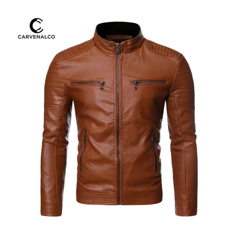 CARVENAL™ - Leather Stand Collar Jacket
