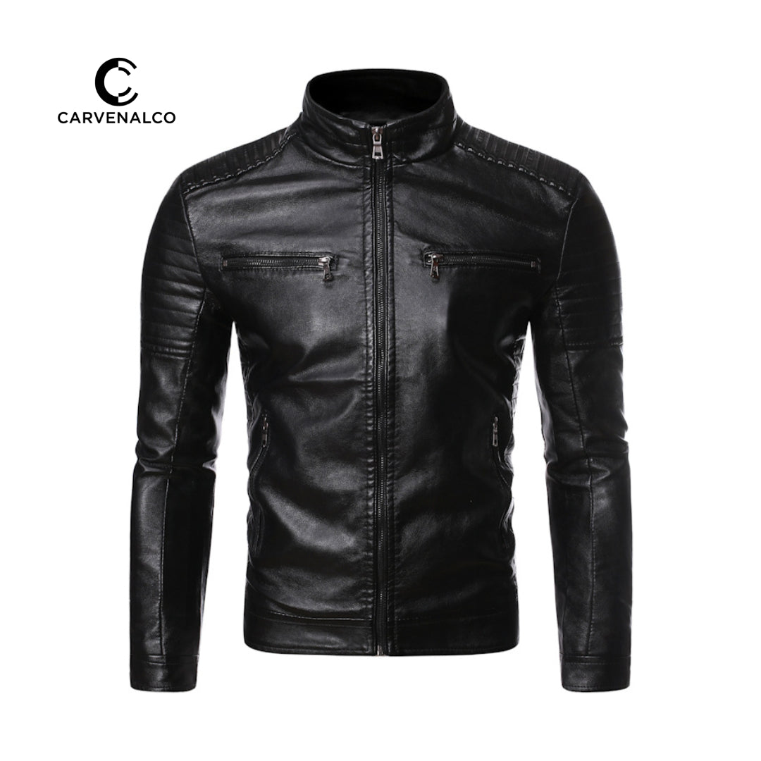 CARVENAL™ - Leather Stand Collar Jacket